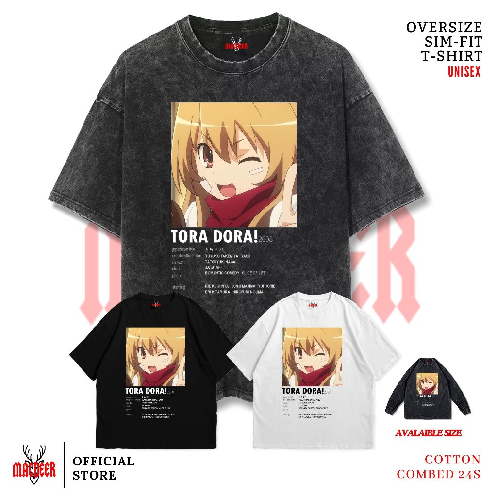 MACDEER Kaos Anime TORADORA Oversize slimfit washed tshirt longsleeve black kaos TORADORA-1