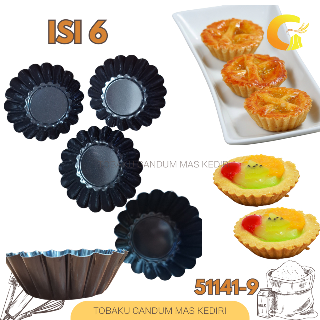 Cetakan Kue Pie Susu Buah Egg Tart Loyang Kue Pai Sus 51141-9 Loyang Pie Loyang Roti Kecil Isi 6