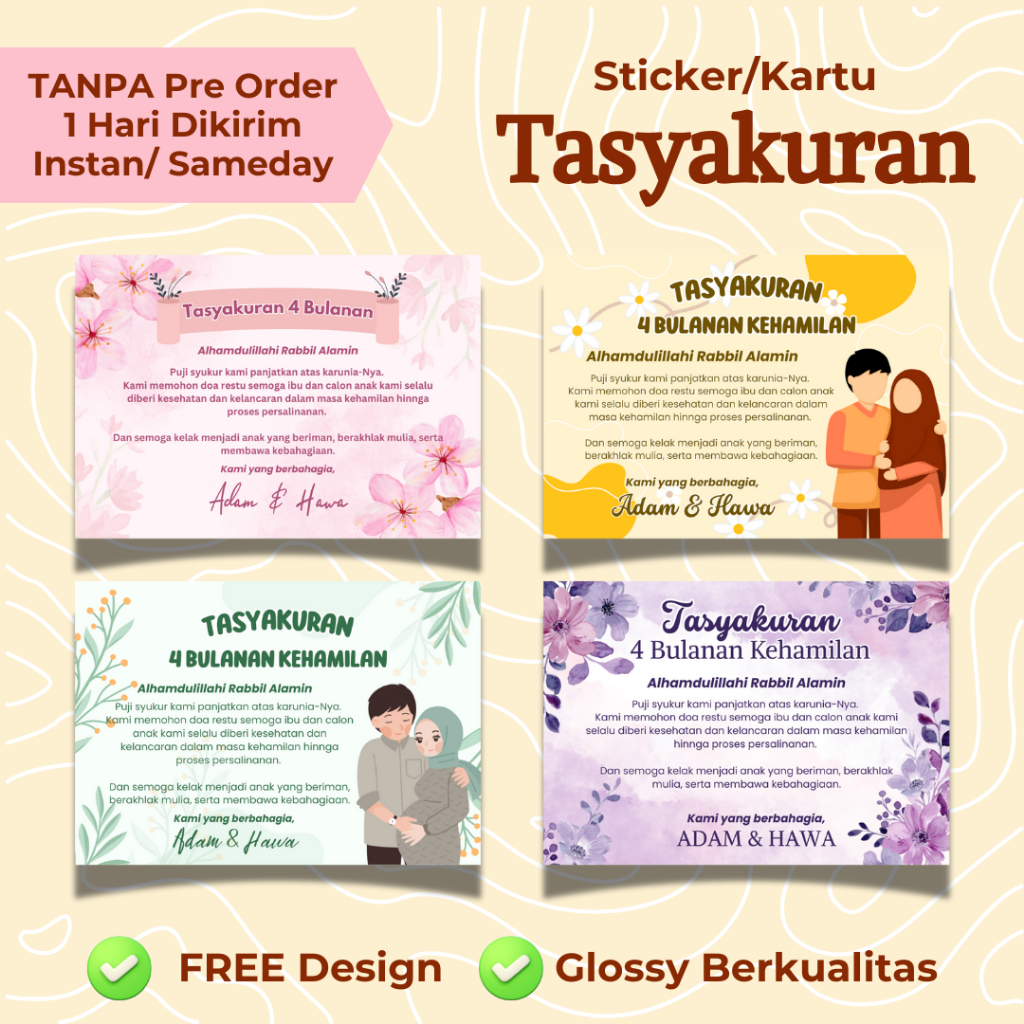 

Cetak Stiker Tasyakuran Kehamilan 4 bulan 7 Bulanan Stiker Glossy custom free