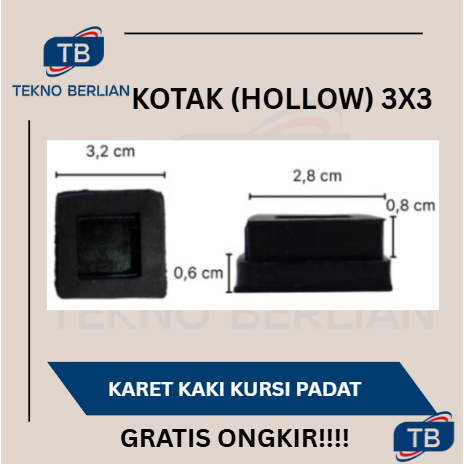 Karet Hollow Holo 3x3 Cm / 30x30 mm Kaki Kursi Meja Tutup Besi
