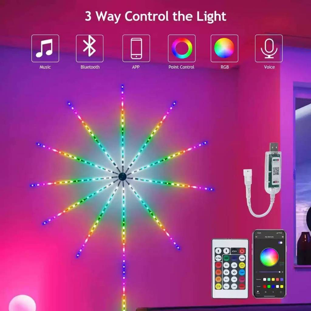 LAMPU LED STRIP RUNNING FIREWORK RGB USB KAMAR SENSOR MUSIK KONEKSI BLUETOOTH APLIKASIH CERDAS WARNA