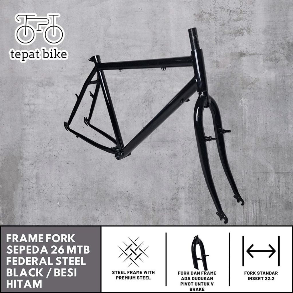 Frame Fork Sepeda 26 MTB Federal Steel Black / Besi Hitam LOKALAN