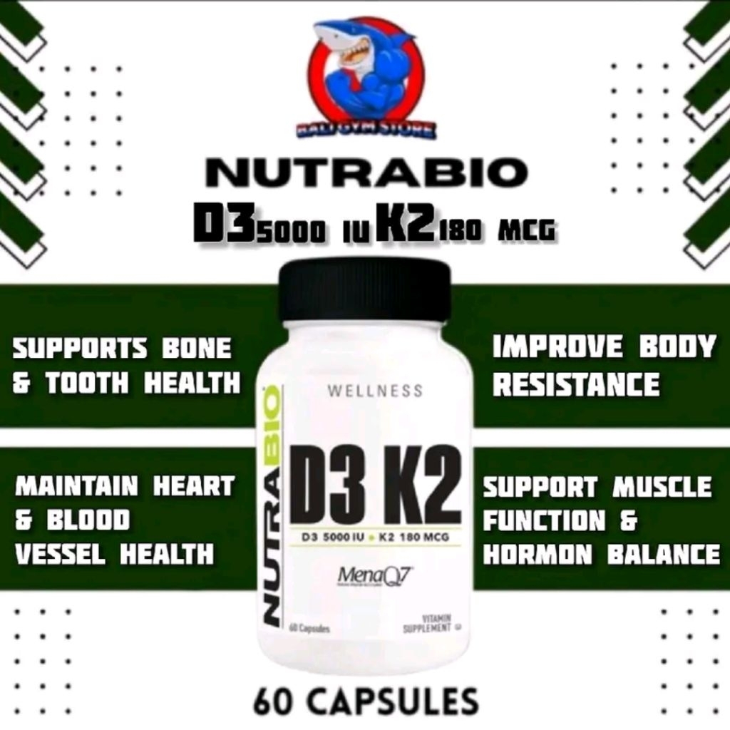 Nutrabio USA Vitamin D3 + K2 5000 IU 180mcg 60 Kapsul Mendukung Kesehatan Tulang dan Meningkatkan Im