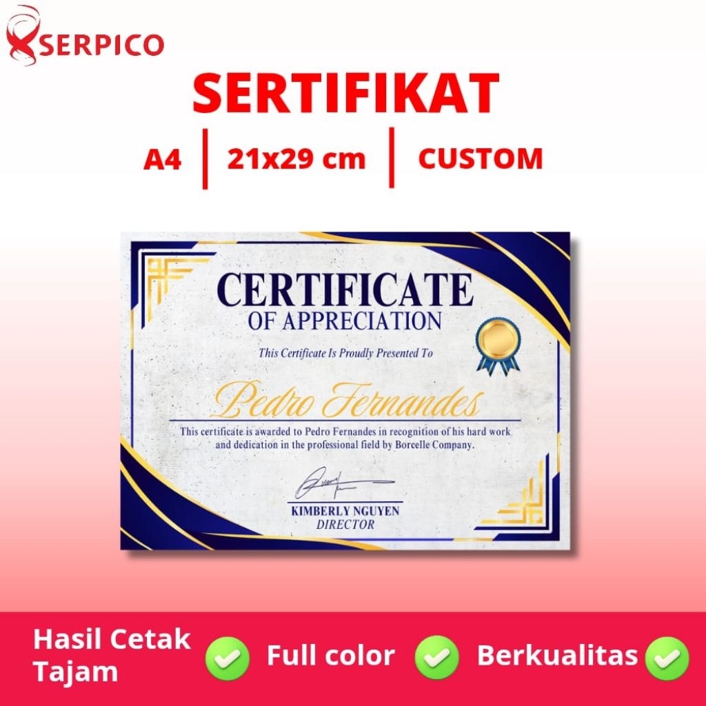 

Cetak Sertifikat A4 | Cetak Piagam | Sertifikat A4