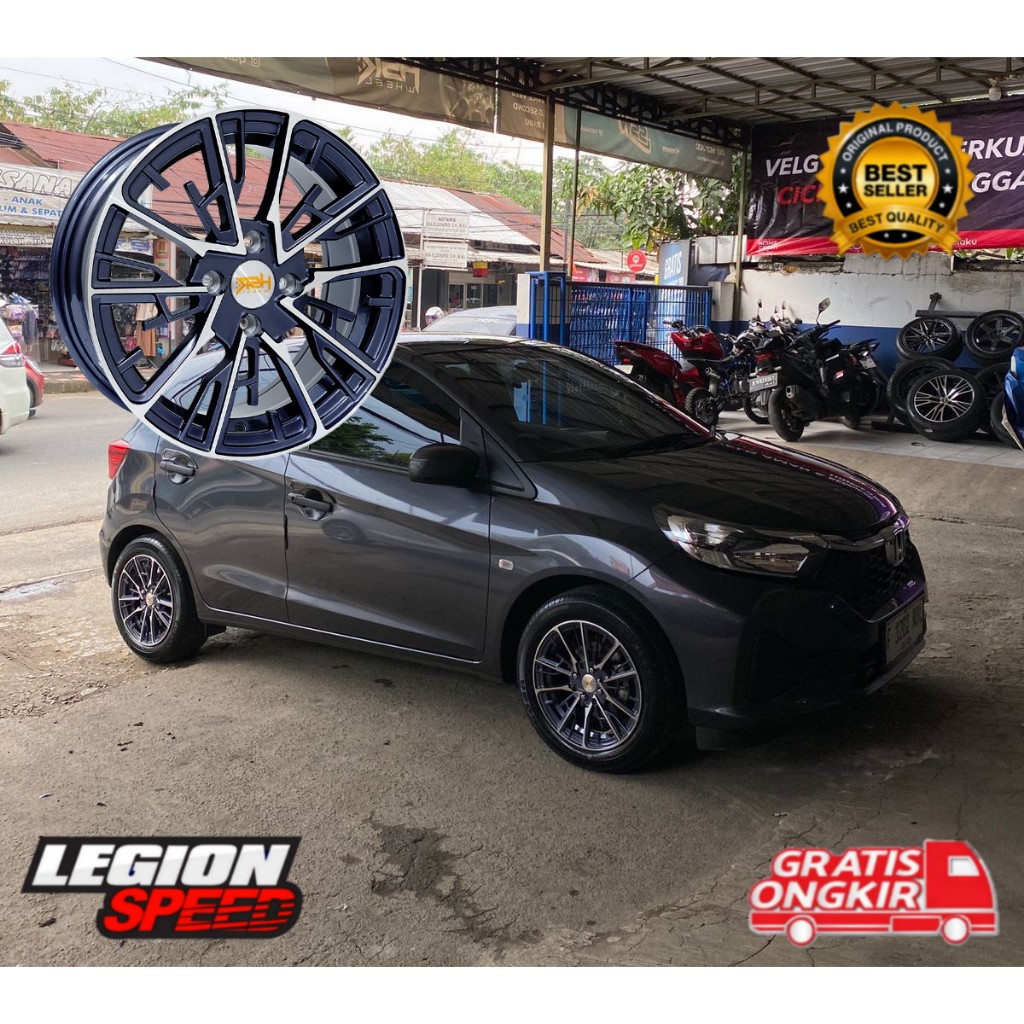 PAKETAN VELG MOBIL BRIO RING 15 + BAN ACCELERA PHI-R 185 55 R15 VELG HSR BANUA R15 GREY POLISH