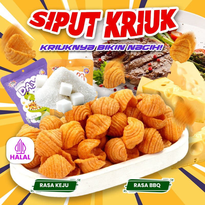 

16g Siput Kriuk DAYA –Tersedia dua Varian Rasa Barbeque & Keju