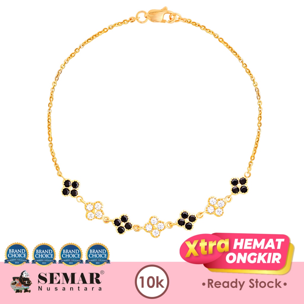 Gelang Emas Sweet Flower Black and White Stone Gold 10K Semar Nusantara