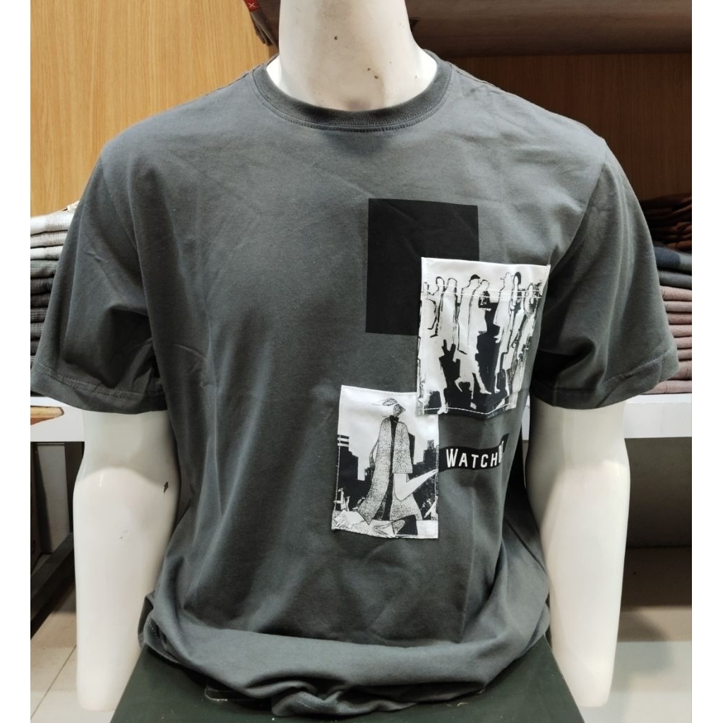 KAOS PRIA WATCHOUT JEANS ORIGINAL REGULER FIT WARNA ABU LENGAN PENDEK KUALITAS PREMIUM