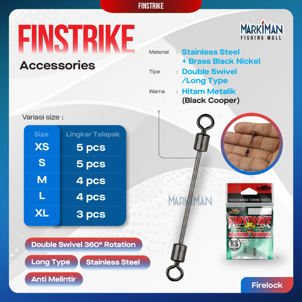 Kili-kili Pancing Double Swivel Finstrike Firelock Long Black Cooper Panjang Anti Gigi Tajam Lead Sh