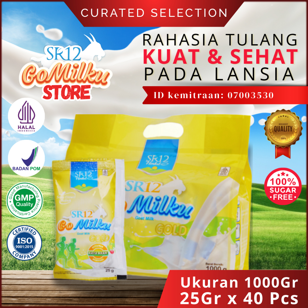 

Gomilku Gold SR12 Sachet Susu Kambing Etawa | Stamina & Kesehatan Tulang dan Sendi - BPOM 1000gr