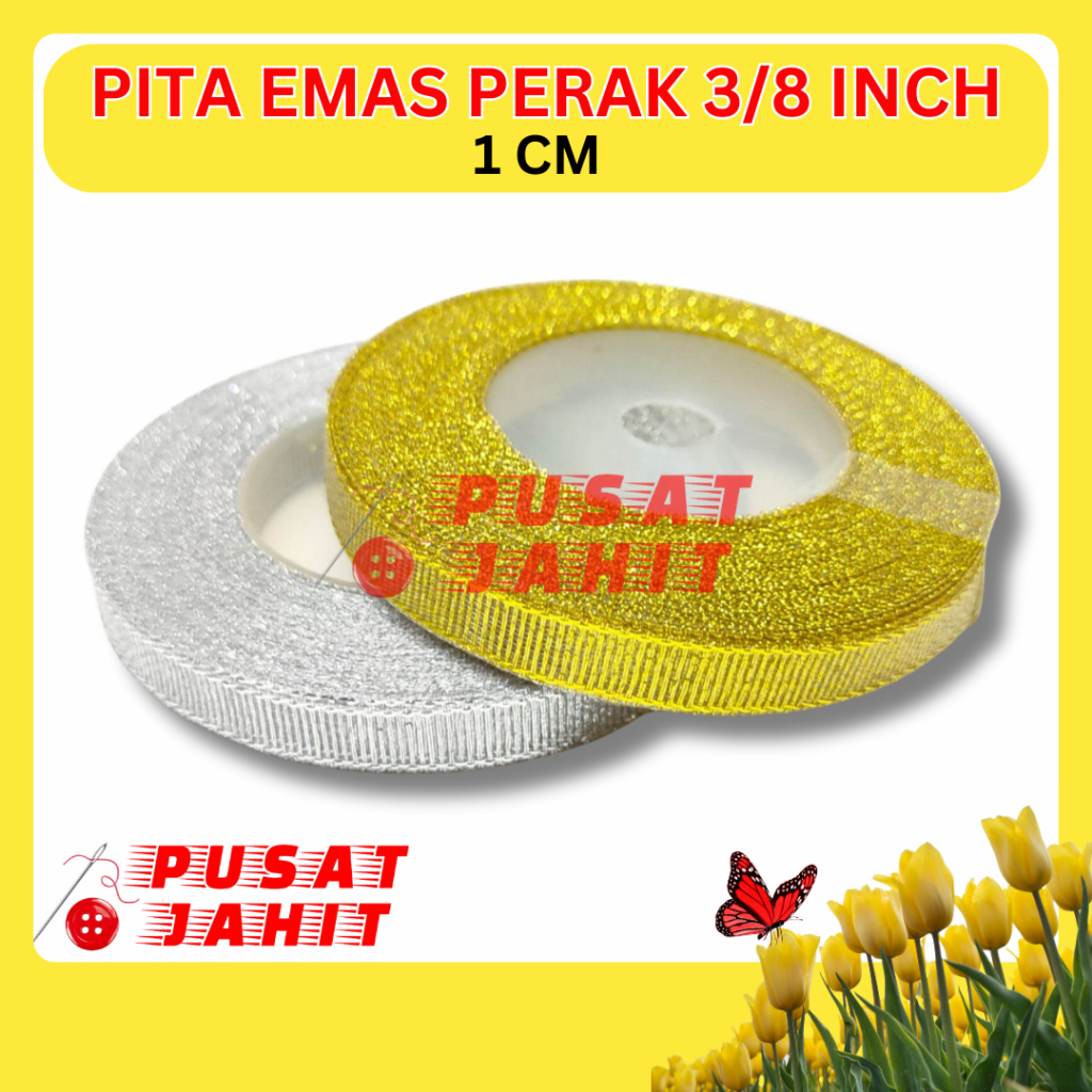 

Pita Metalik Emas Perak Gold Silver 3/8 inch / 1 cm