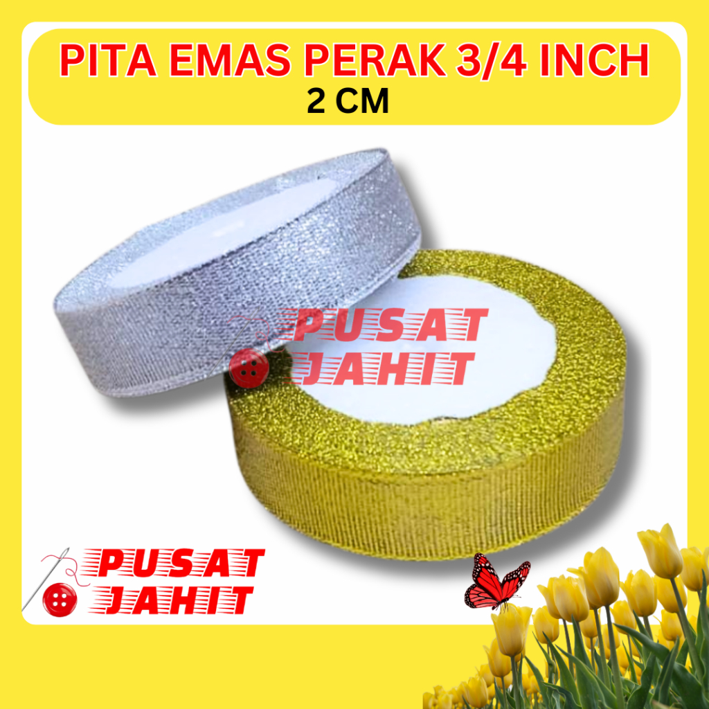 

Pita Metalik Emas Perak Gold Silver 3/4 inch / 2 cm