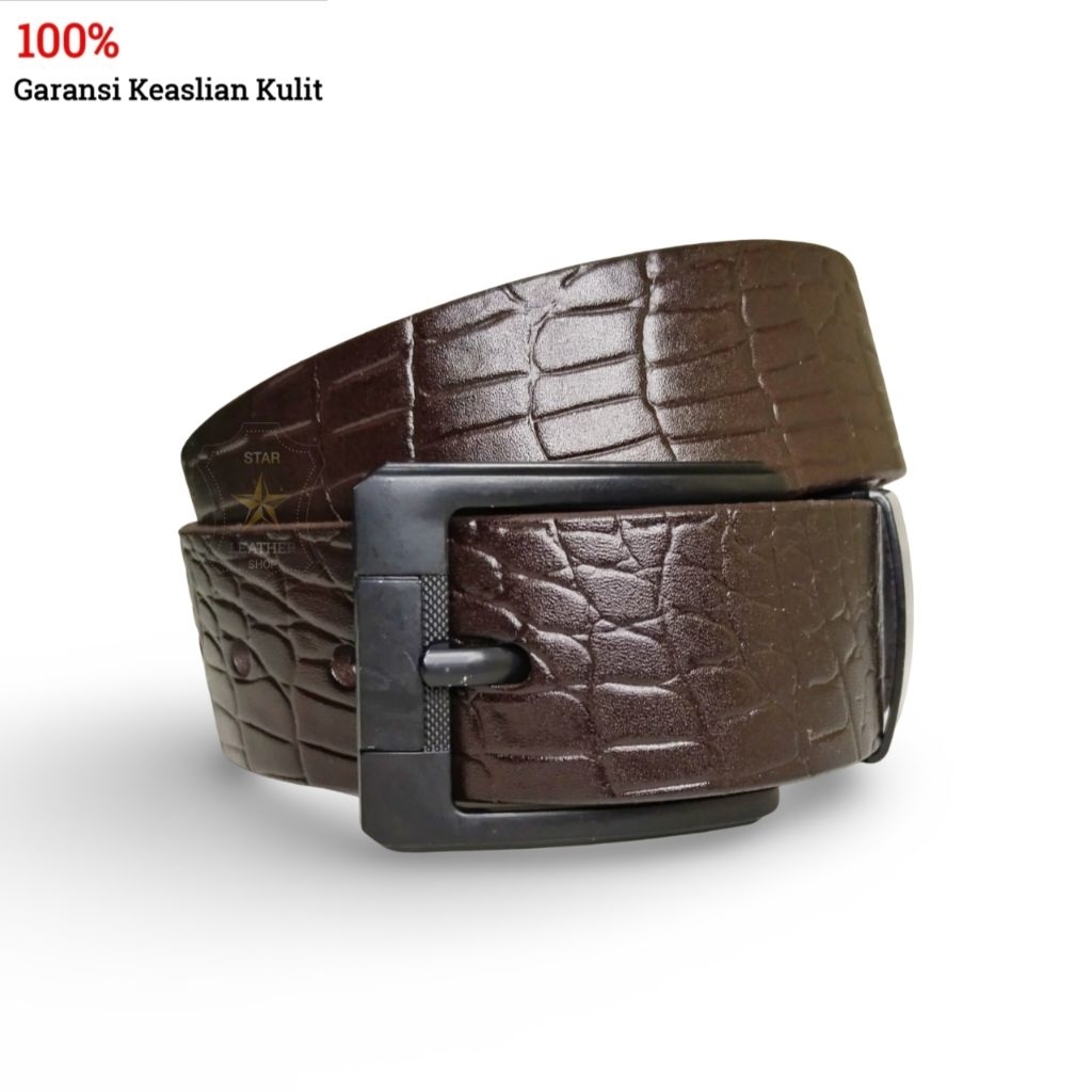 Ikat Pinggang Sabuk Kulit Asli Motif Buaya Gesper Kulit Asli Corak Buaya