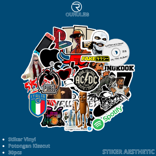 

OURULES - 30 Pcs Stiker Pack Random Super Hypebeast Aesthetic 018 VinyL Glossy Waterproof