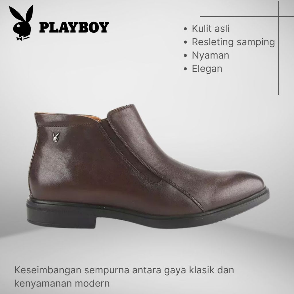 SEPATU PLAYBOY ORIGINAL BOOT PRIA FORMAL KULIT ASLI COKLAT PL00