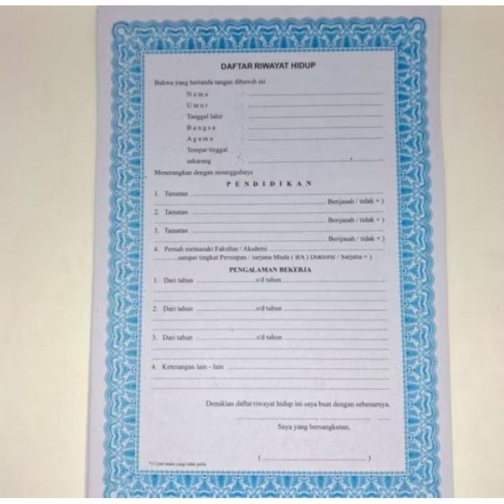 DAFTAR RIWAYAT HIDUP / KERTAS LAMARAN KERJA DAFTAR RIWAYAT HIDUP (PER 10 LEMBAR)