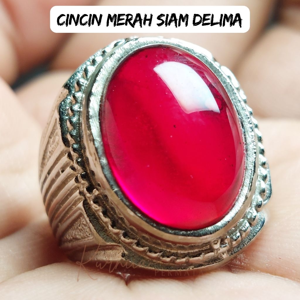 Cincin Cincin Batu Merah Siam Delima Dim 18mm Rings Akik Alpaka Super Mewah Elegan