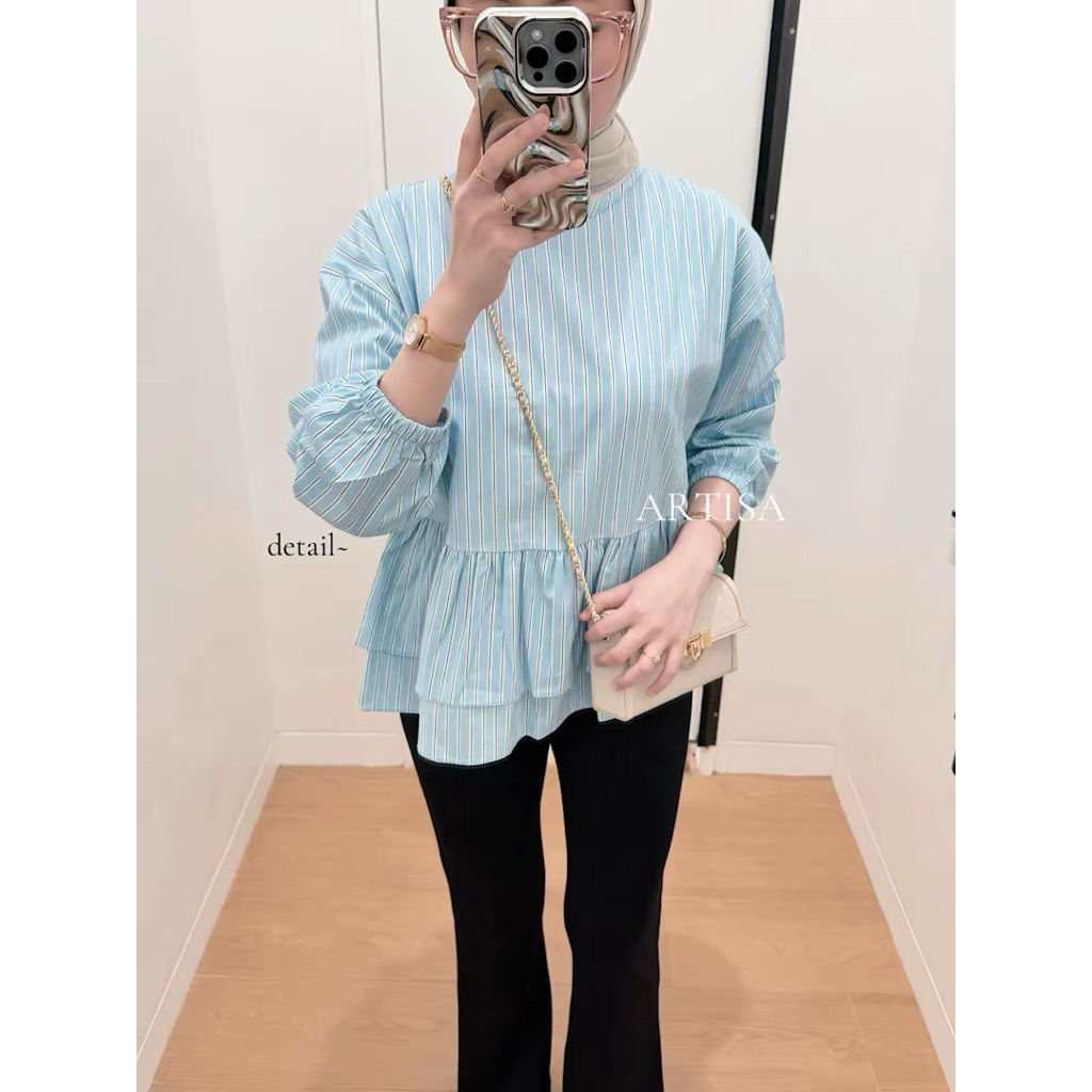 PRODUK TERBARU ARTISA - Blouse baby doll - Blouse stripe - Blouse wanita