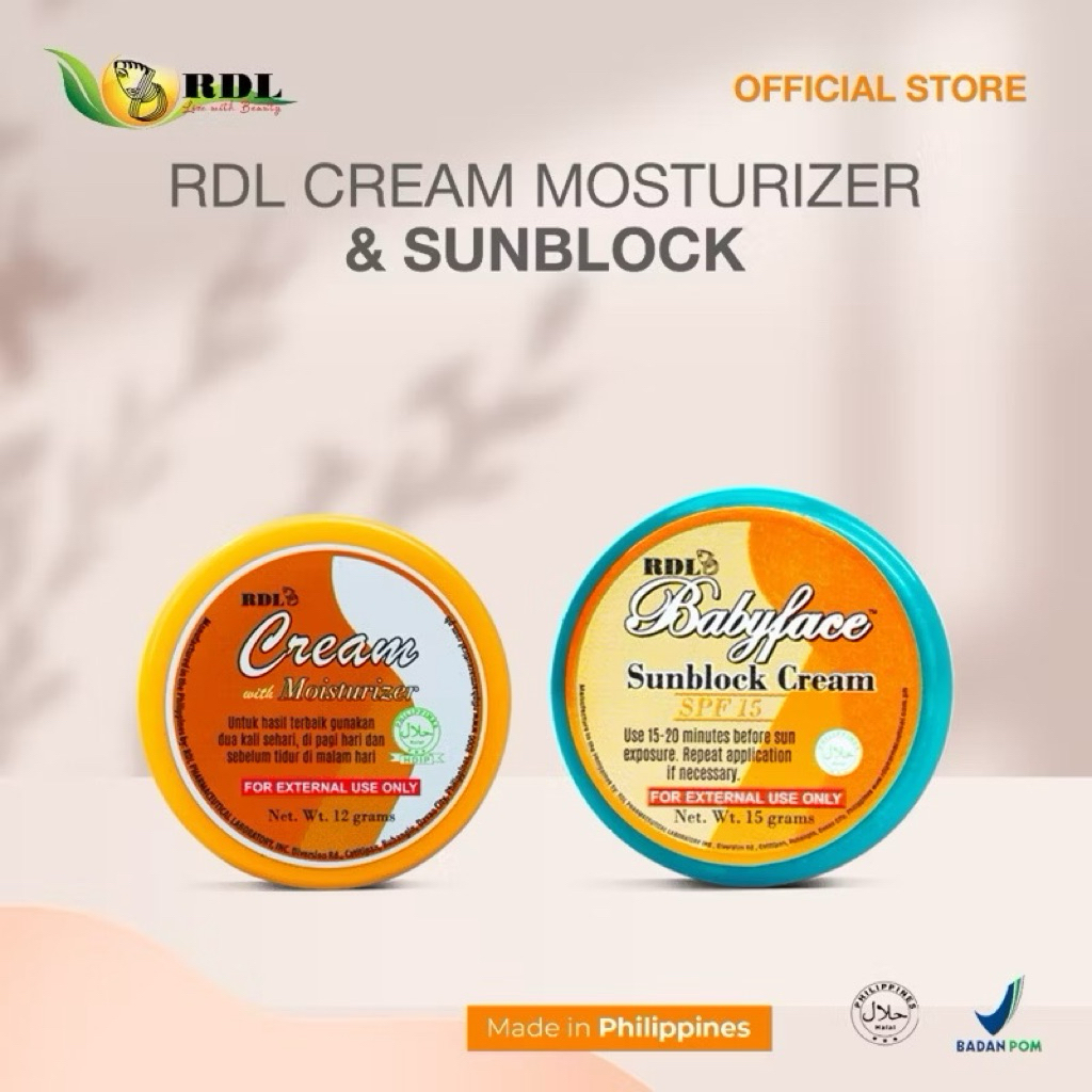 Paket RDL 100% Original Cream Moisturizer 12g & Sunblock 15g Spf 15