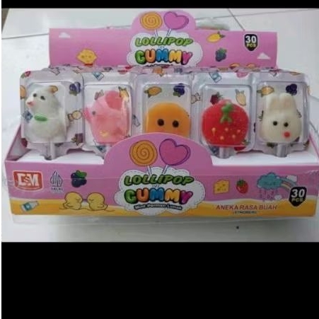 

Lollipop Gummy Permen Aneka Rasa Buah Isi 30 Pcs Jelly Makanan Candy Food Snacks Jeli Halal