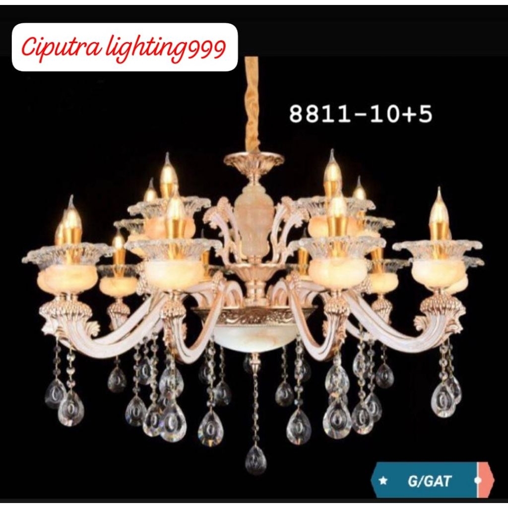 Lampu Gantung Hias Kristal Chandelier Batu Onyx Klasik Modern Ruang Tamu Mewah