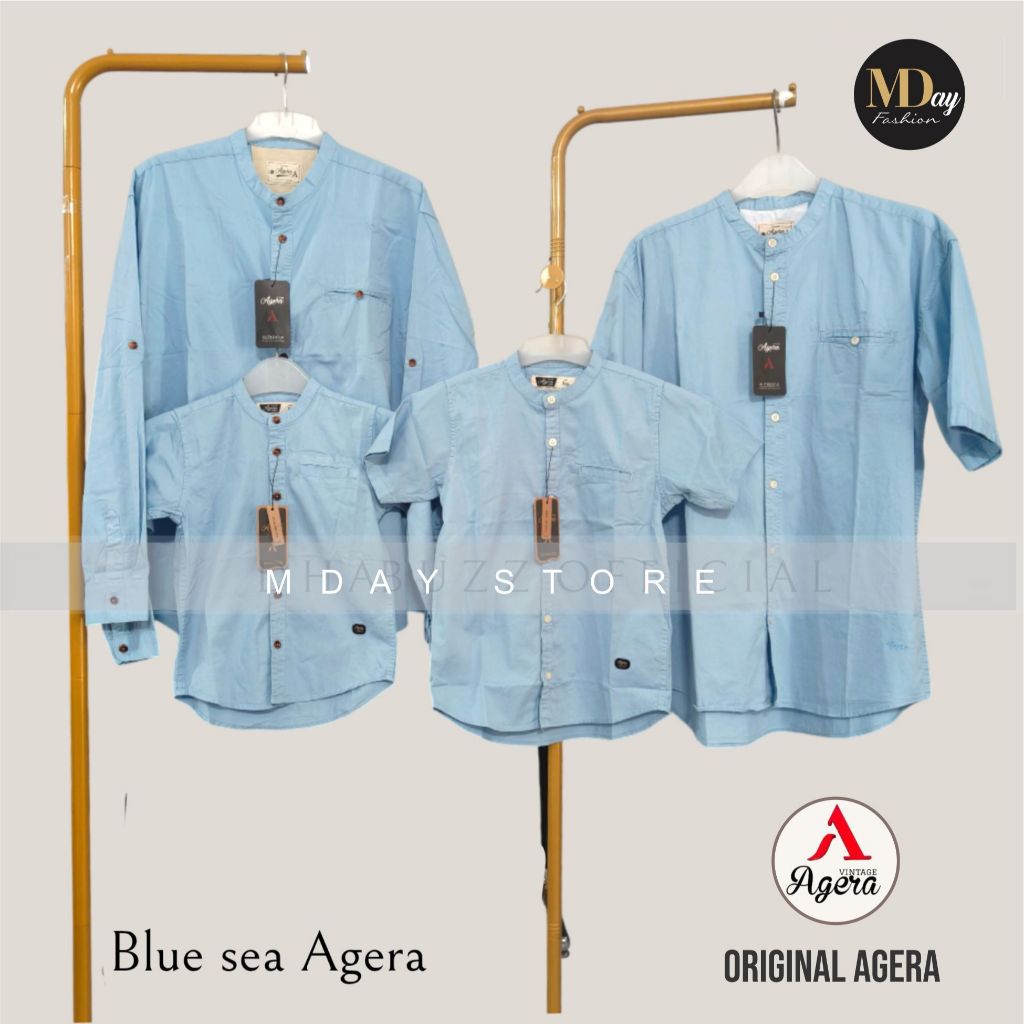 AGERA KEMEJA KOKO COUPLE AYAH ANAK SPESIAL BLUE KATUN TWILL TERBARU