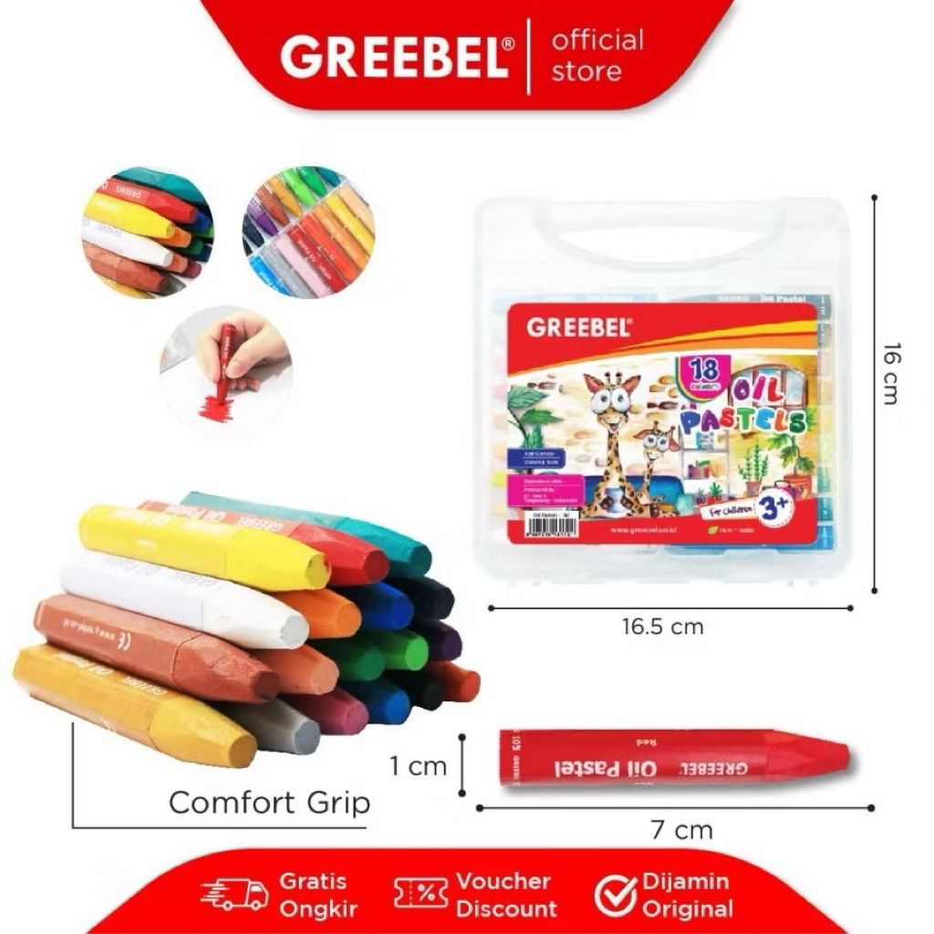 

Crayon Greebel 18 Warna / Oil Pastel Greebel 18 Warna Non Toxic