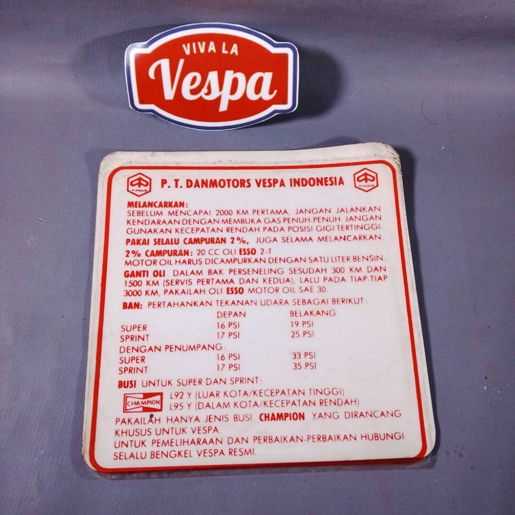 Stiker Running in Body Depan Original PT Danmotors Vespa Super Sprint