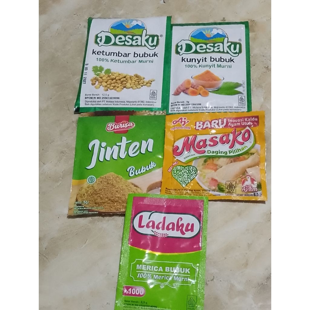 

Kunyit Bubuk+Masako+Ketumbar Bubuk+Jinten Bubuk 5 gram+Ladaku Paket 4Ah (TRB195)