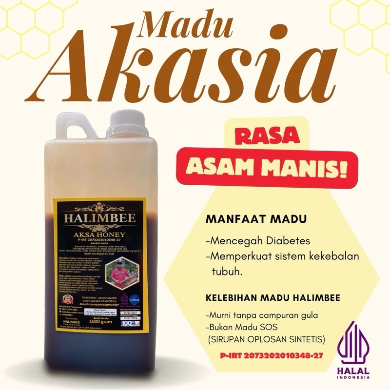 

Madu Asli Hutan Murni Nektar Akasia Carva Hitam Manis Grad A SUPER 1kg - Halimbee