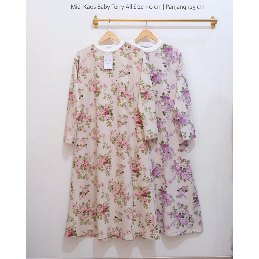 MIDI DRES KAOS BEBY TERY TOYOBO MIX BORDIR , MIDI DRES MEWAH ELEGAN BY DIANA