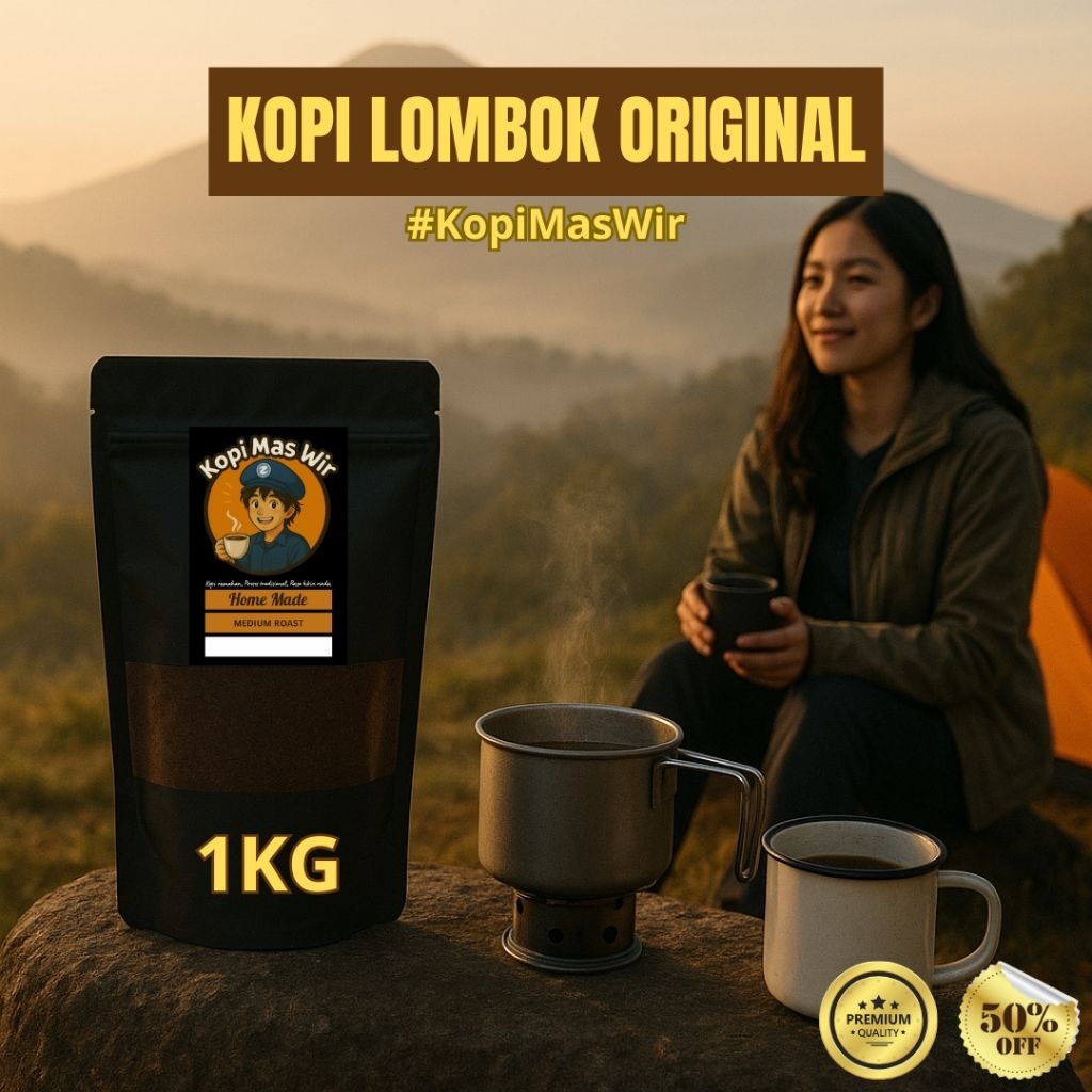 

Kopi Mas Wir 1kg Kopi Bubuk Tradisional Lombok Asli Arabika Robusta Blend strong aroma nikmat wangi fresh