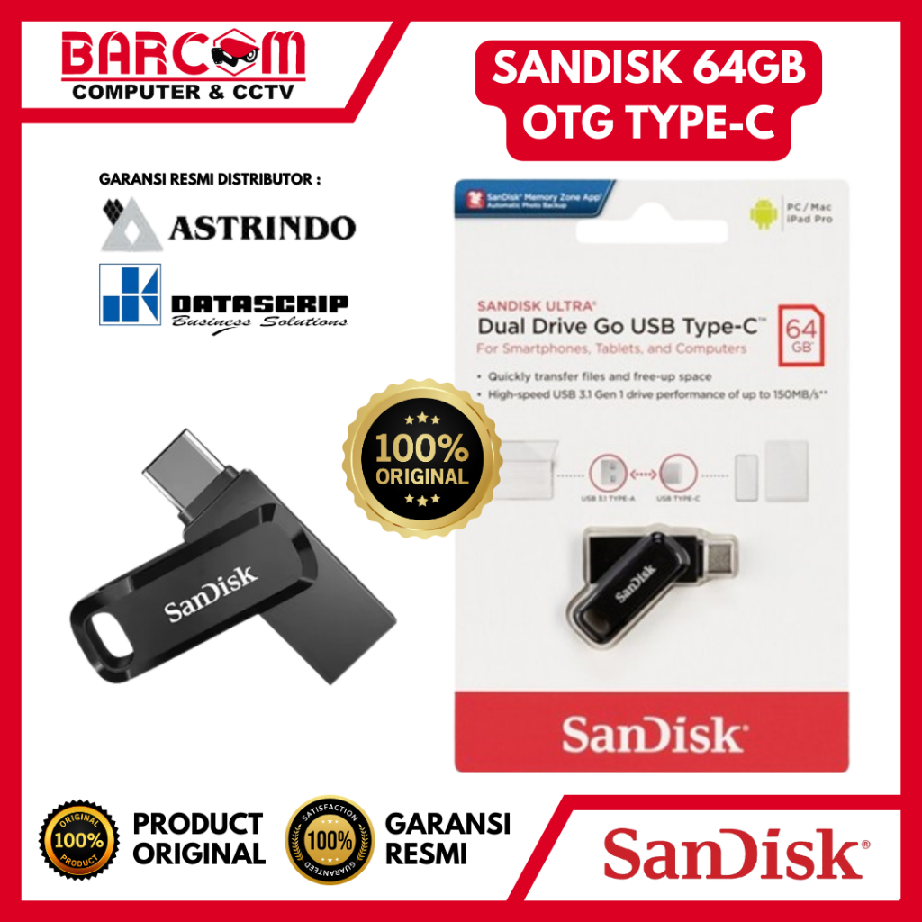 SANDISK 64GB OTG TYPE-C DUAL DRIVE GO USB3.1 FLASHDISK HP COMPUTER LAPTOP ANDROID IOS  - ORIGINAL SA