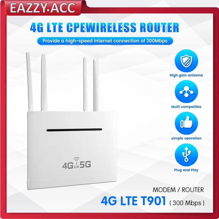 Smart WIFI Modem Router Pro 4G LTE 300Mbps T901 | 4 Antena | Slot Sim Card All Operator