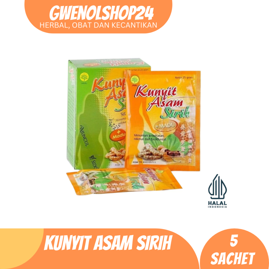 

Kunyit Asam Sirih + Madu Sidomuncul 1 Box isi 5 Sachet Sidomuncul | Membantu mengurangi bau badan, menjaga badan tetap ramping, dan menyehatkan badan