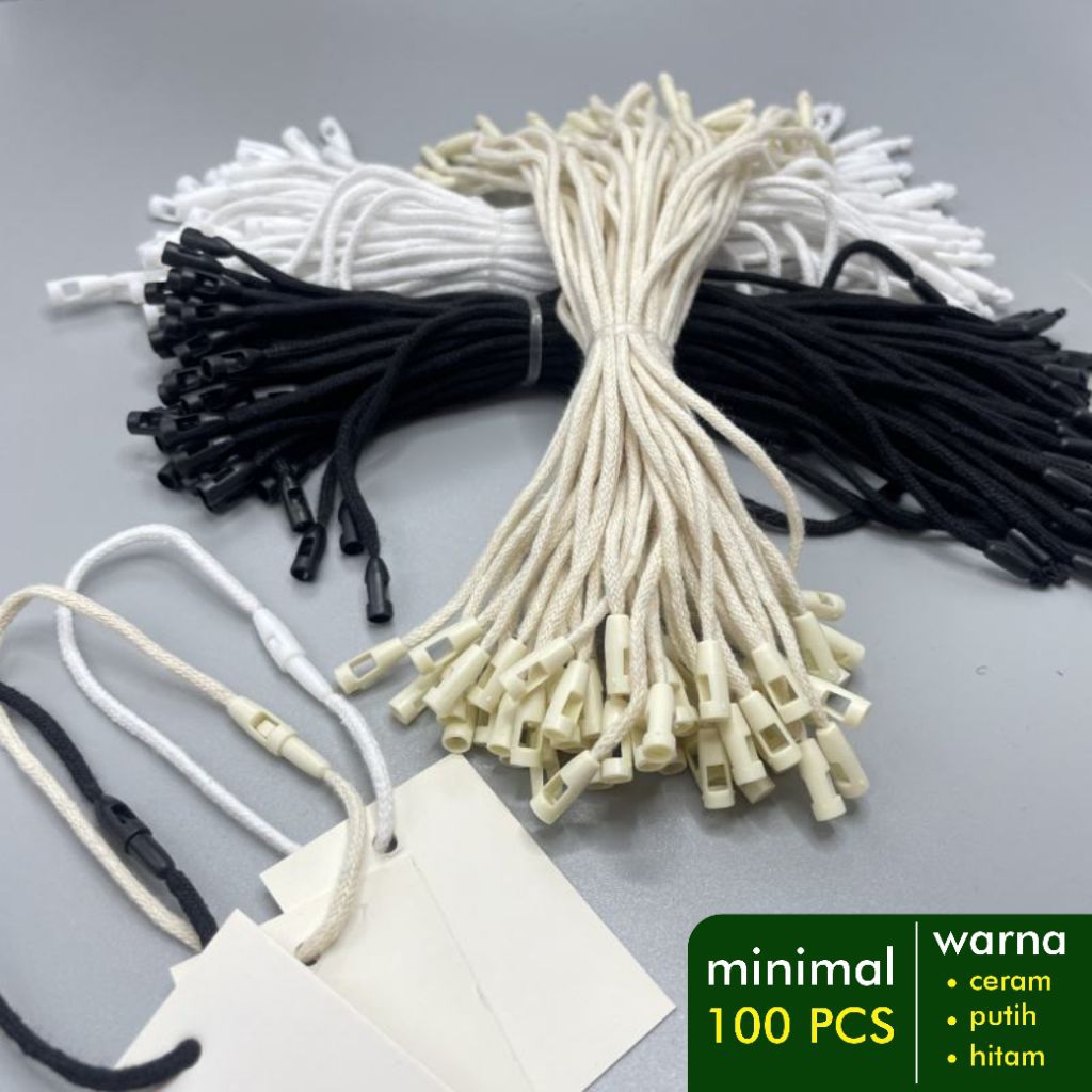 

100 pcs, tali hangtag premium, tali label hangtag, tali setring tag, tali bhan benang katun