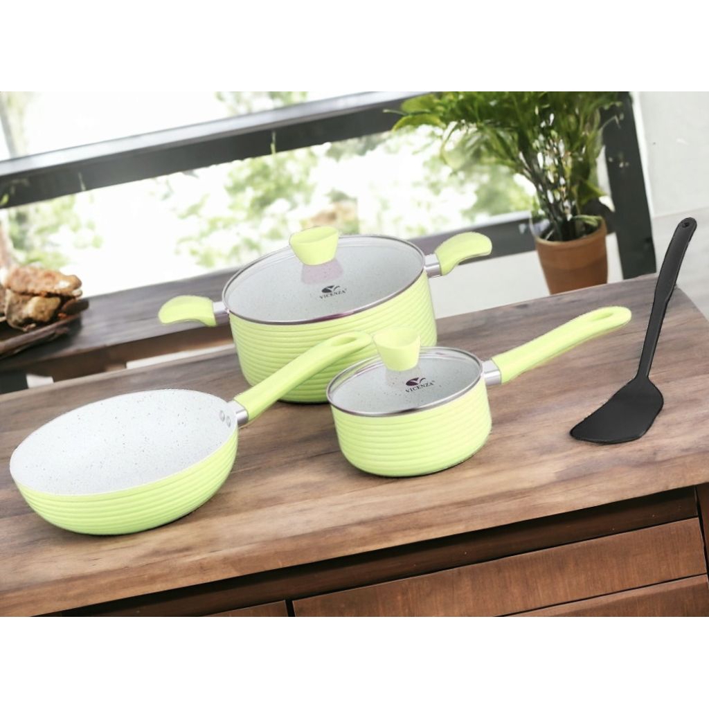 Panci Ulir Vicenza, V833 wave cookware Vicenza set panci besar 24 cm dan panci sedang 16,5 cm warna 