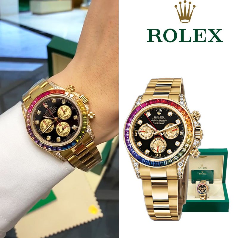 [Daytona] 100% ASLI Rolex Daytona Jam Tangan Rolex Pria 116598 RBOW 40mm Rainbow Diamond Jam Tangan 