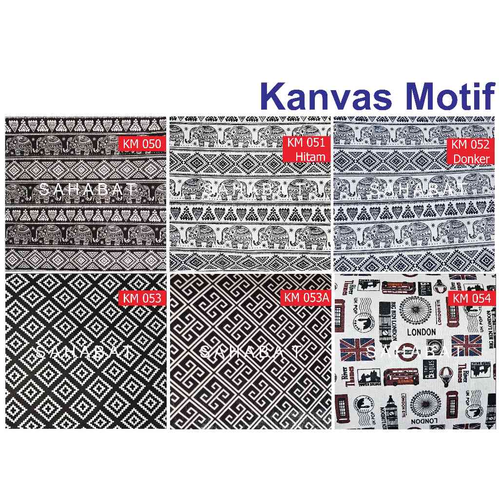 Kanvas Motif Gajah / Motif Tikar / Motif London / Kanvas Katun / Bahan Kain Tas