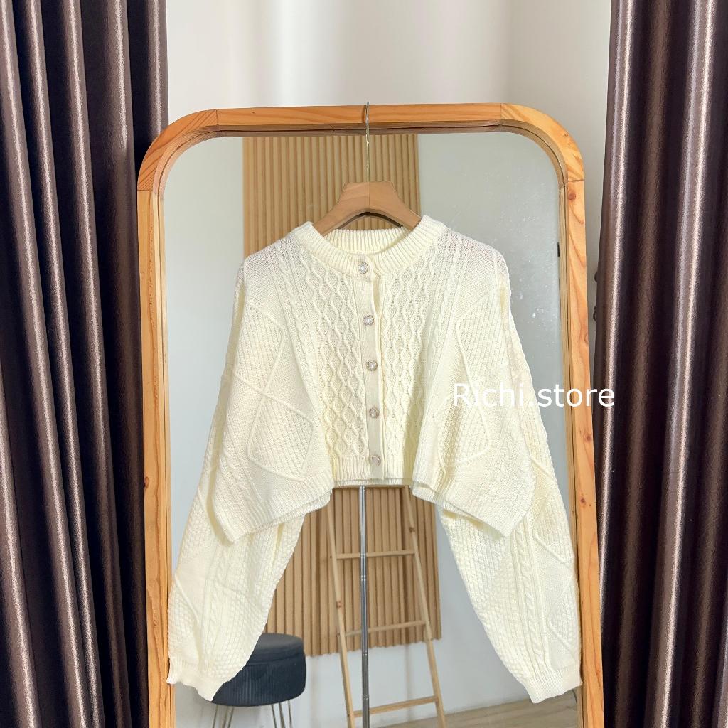 Alice Crop Cardigan Rajut Baju Wanita Pendek Motif Cable