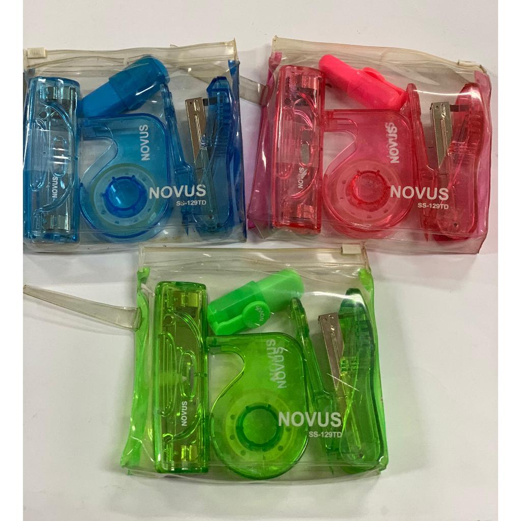 

office set ( stapler , highlighter , punch holder , isolasi) 4 in 1 dikemas dalam kemasan plastik menarik merek NOVUS