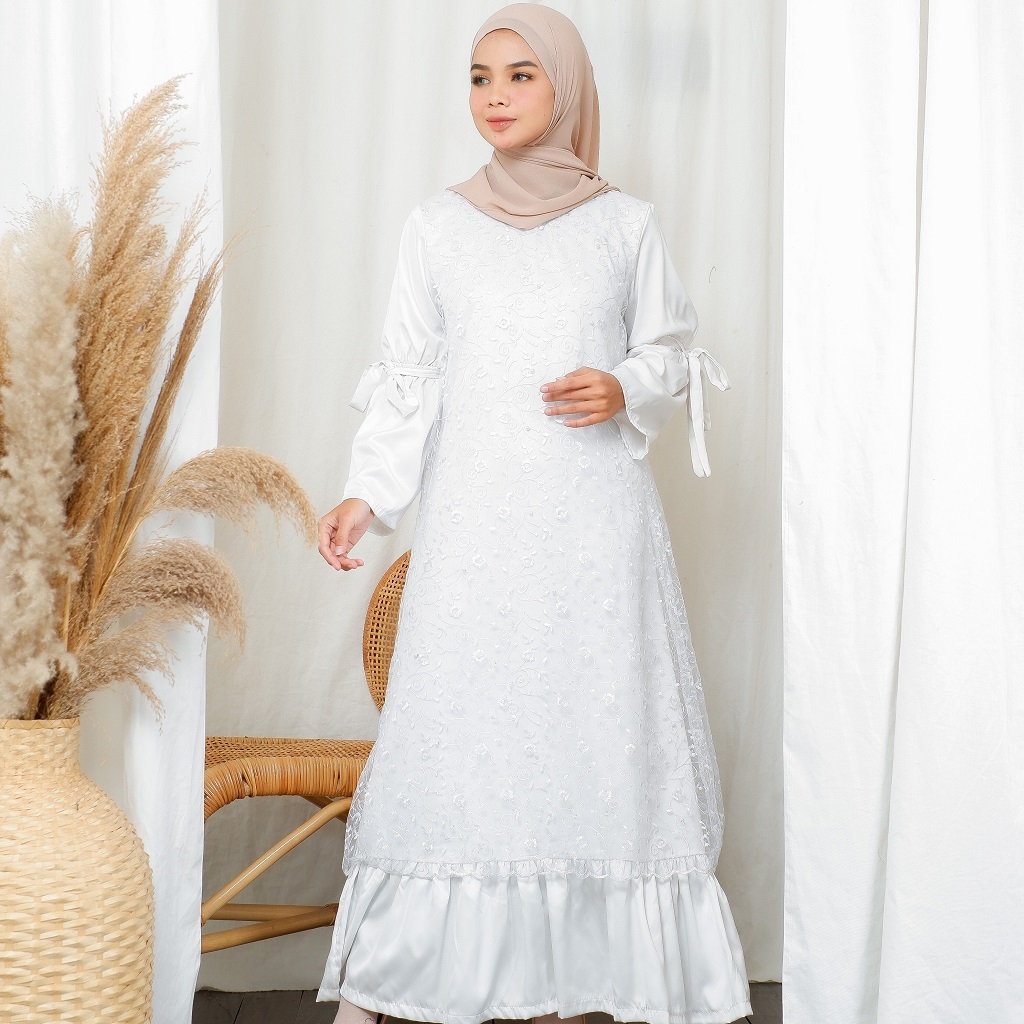 Gamis Long Dress  Putih Hitam Brokat Kondangan Wanita Harga Ambyar by Nazya