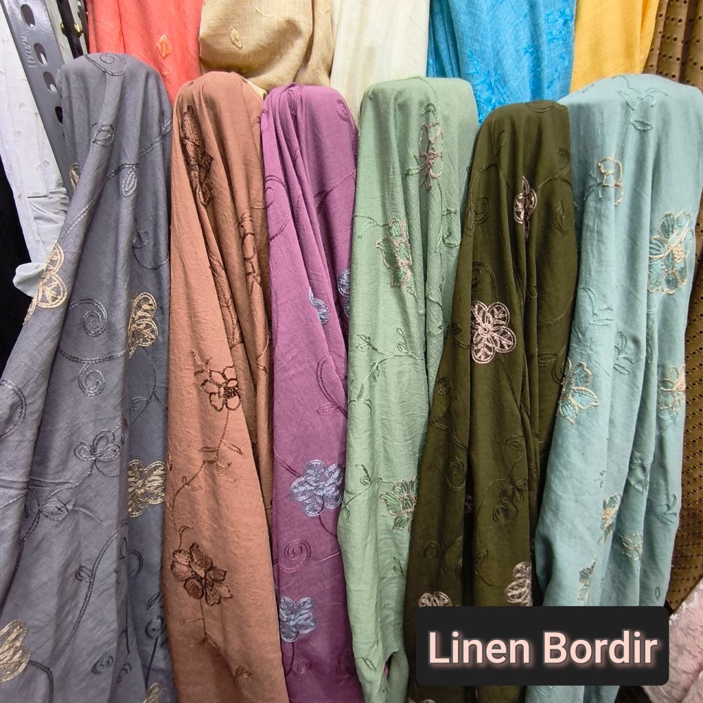 Kain Linen Bordir/Kain Linen Bordir Bunga [harga ½ meter]
