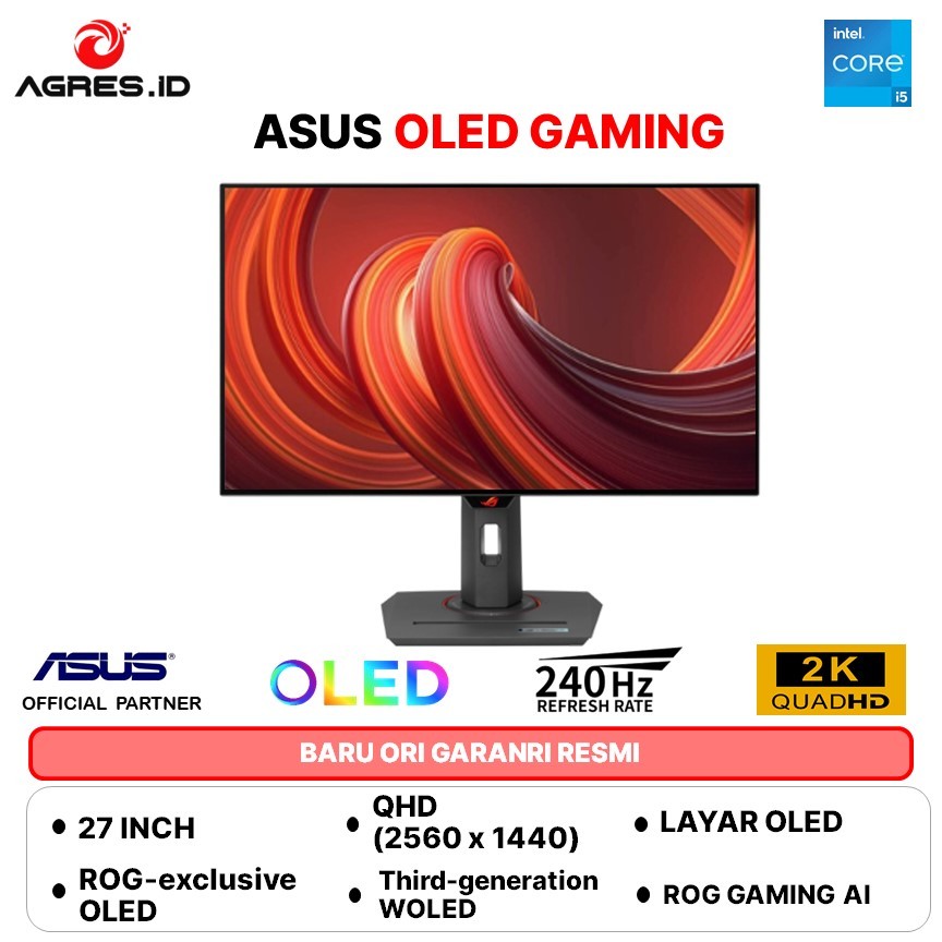 ASUS OLED GAMING MONITOR 27 INCH XG27AQDMG OLED QHD 2K 1440P 0.03MS 240HZ HDR10 ERGONOMIC