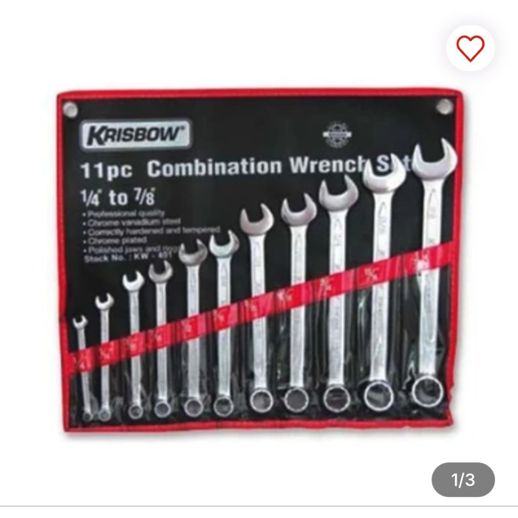 Krisbow Set Kunci Ring Pas 1/4-7/8 Inci 11 Pcs