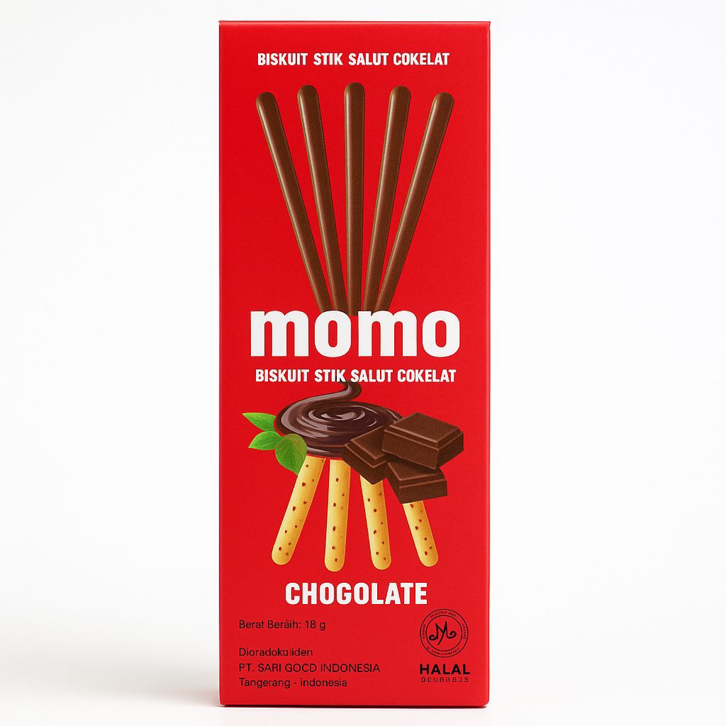 

Momo Biskuit Stik Salut Cokelat 18gr – Snack Ringan Rasa Cokelat