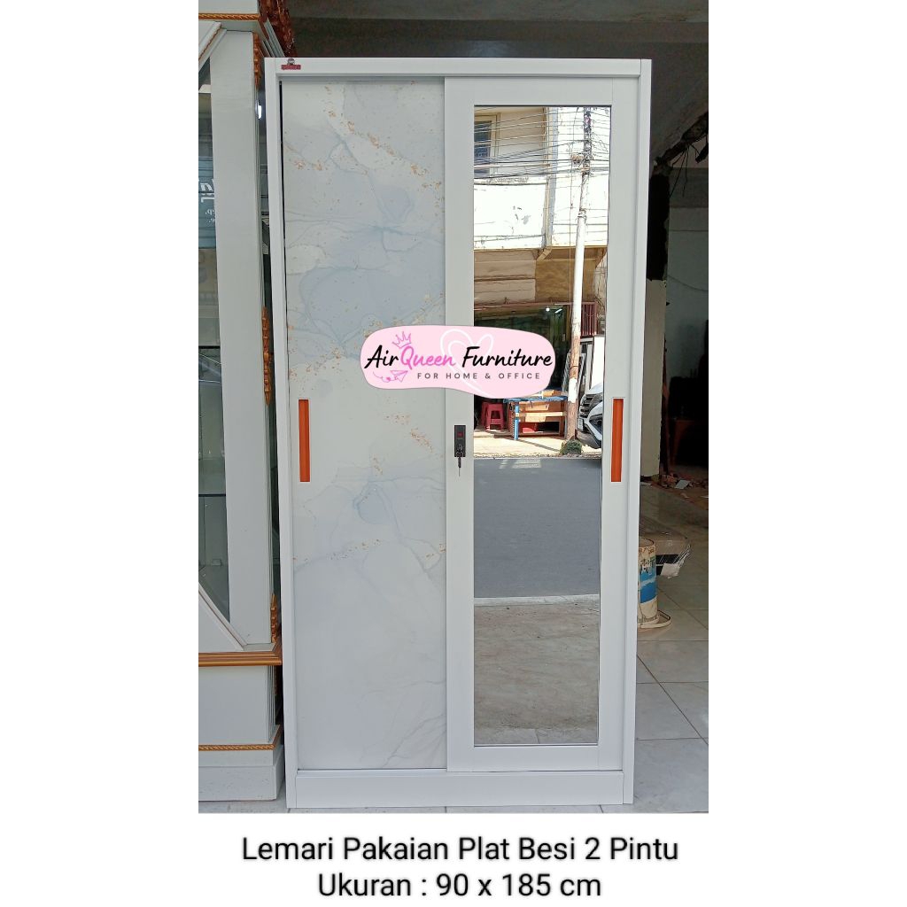 LEMARI PAKAIAN PLAT BESI UKURAN 90CM 2 PINTU + BOX BRANGKAS KUNCI MURAH PALEMBANG