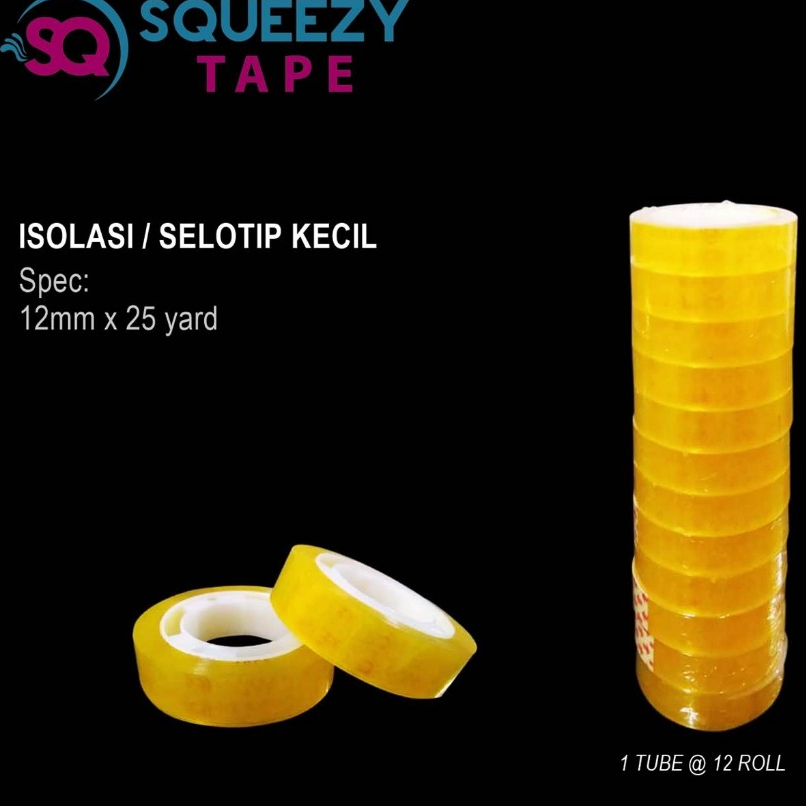 

Solasi / isolasi bening Kecil Squeezy (12mm x 25yard) 1 slop isi 12pcs