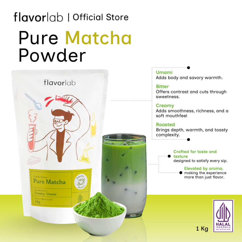 

Flavorlab Pure Matcha Powder 100% Original – Bubuk Minuman Matcha Pure untuk Latte & Dessert (Halal)