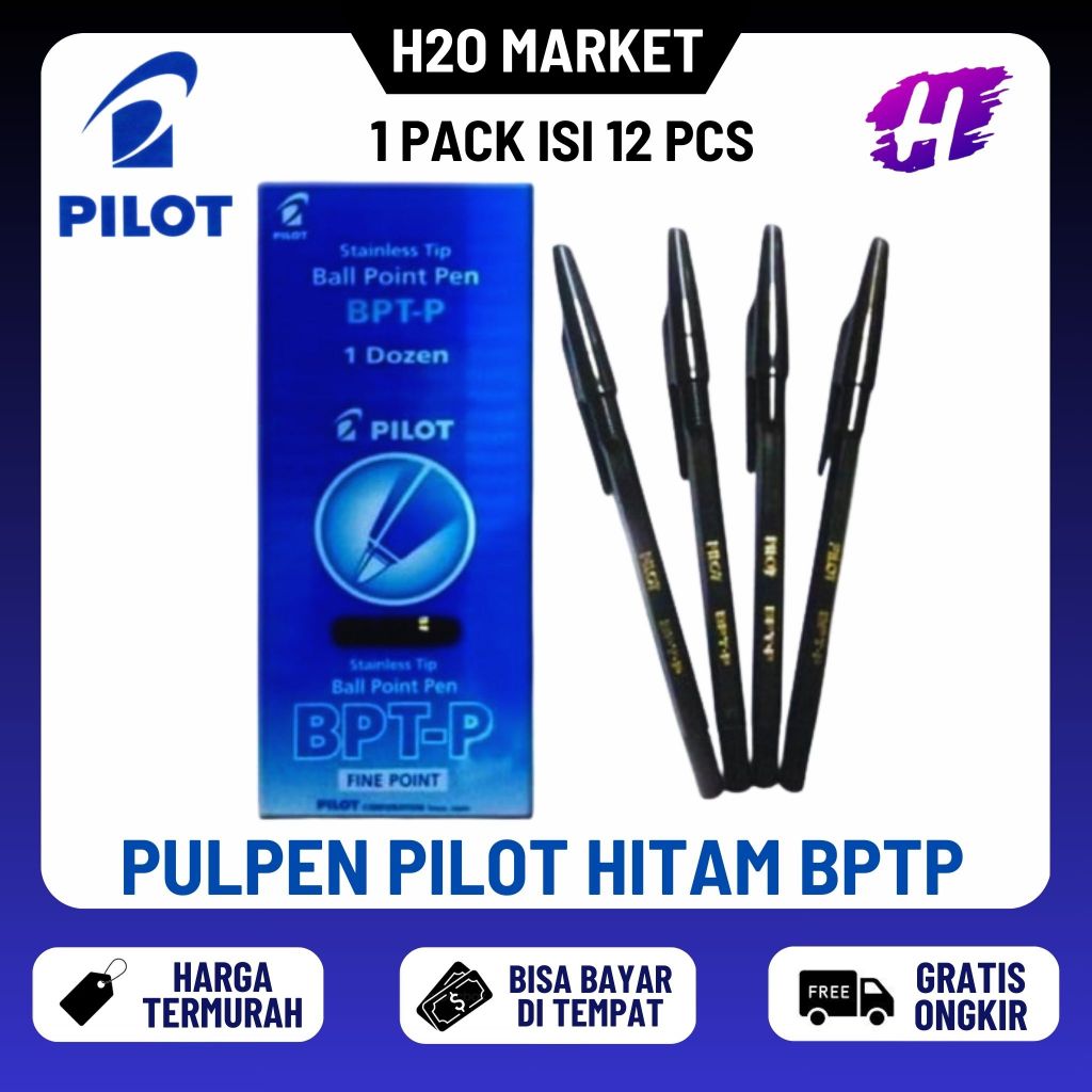 

❤️H2O❤️ Bolpen/Bolpoint/Ballpen/Pulpen/Pena Pilot BPT-P/BPTP Hitam ( 1 PAK = 12 PCS )